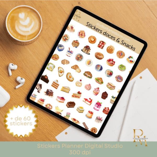 Planner digital com stickers doces + categoria papelaria + Studio Rita Medeiros.