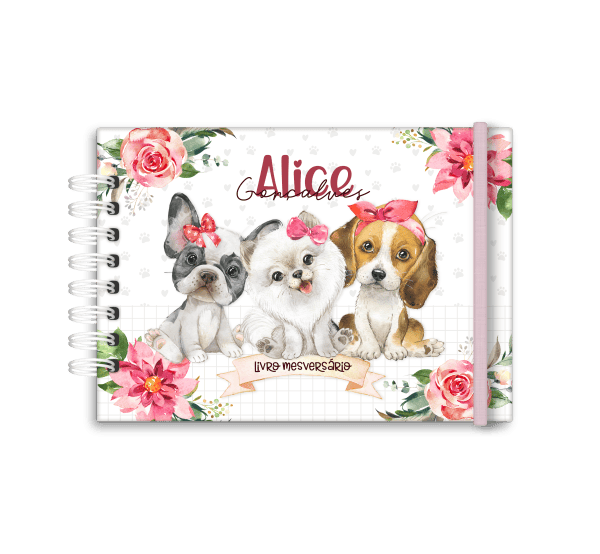 livro de mesversário personalizado tema cachorro menina - Studio Rita Medeiros