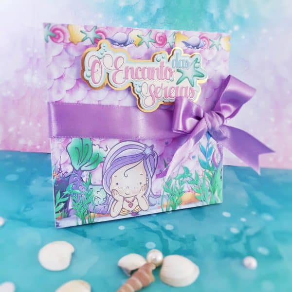 Convite de aniversário carteira - Tema Sereia - Studio Rita Medeiros
