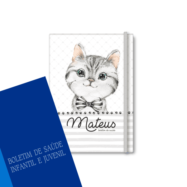 capa do boletim de saúde personalizada - tema gato menino- Studio Rita Medeiros