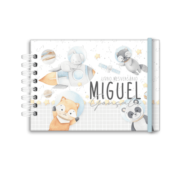 livro de mesversário personalizado tema animais astronautas - Studio Rita Medeiros