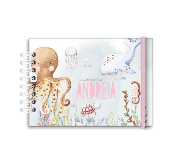livro de mesversário personalizado tema oceano menina- Studio Rita Medeiros