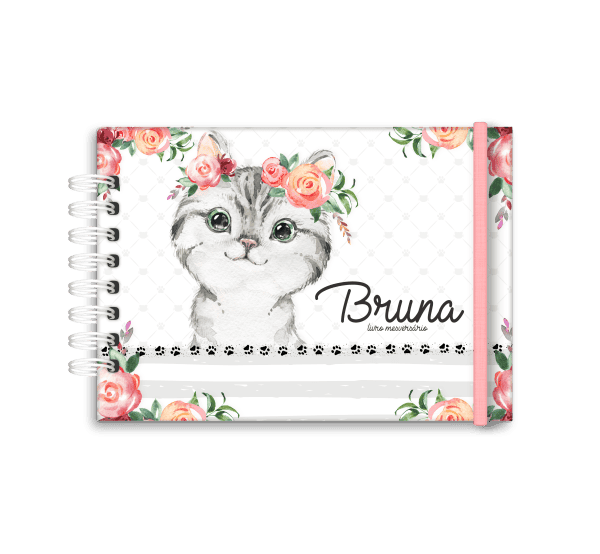 livro de mesversário personalizado tema gato menina - Studio Rita Medeiros