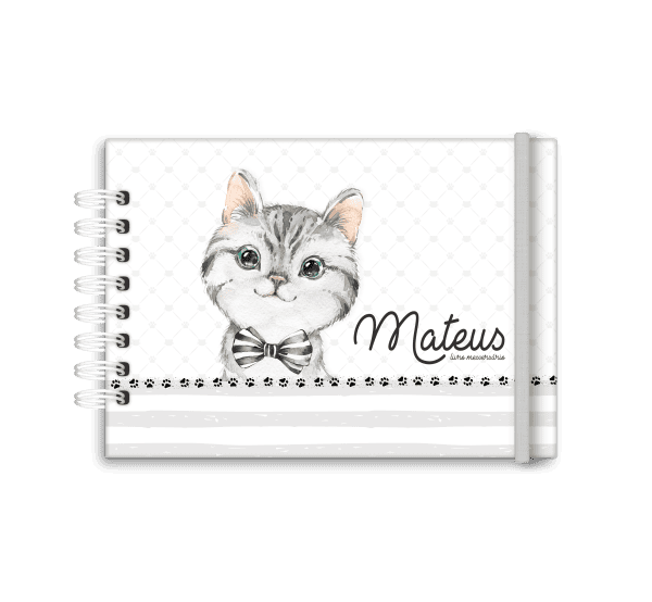 livro de mesversário personalizado tema gato menino - Studio Rita Medeiros