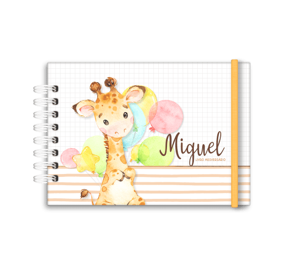 livro de mesversário personalizado tema girafa- Studio Rita Medeiros
