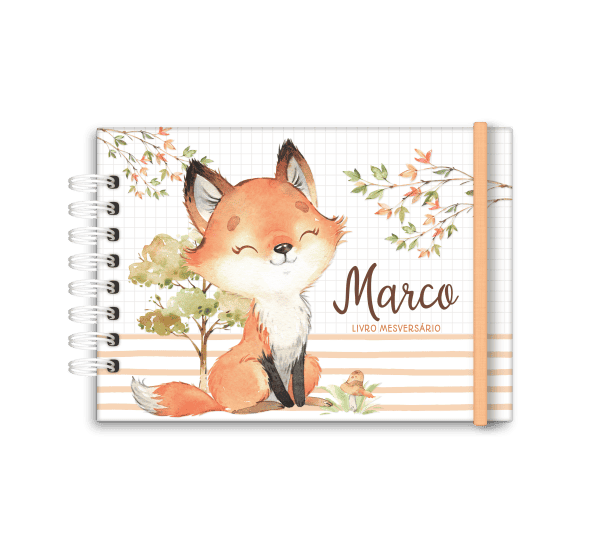 livro de mesversário personalizado tema raposa - Studio Rita Medeiros
