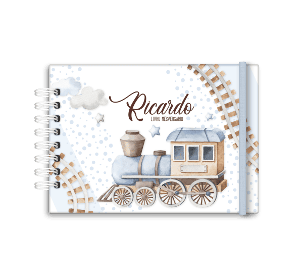 livro de mesversário personalizado tema comboio - Studio Rita Medeiros