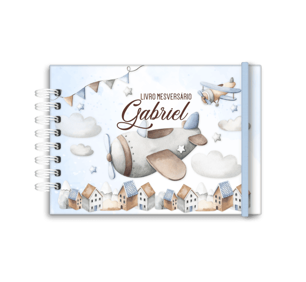 livro de mesversário personalizado tema avião - Studio Rita Medeiros