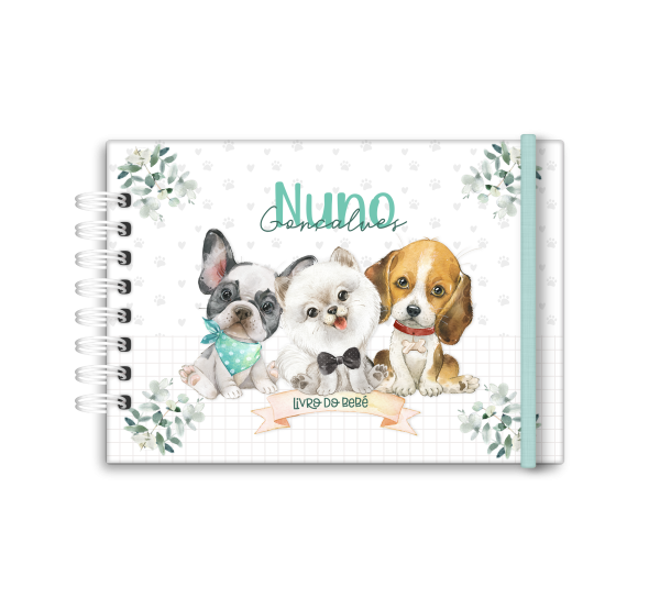 Livro do bebé, personalizado - Tema cachorro menino - Studio Rita Medeiros.