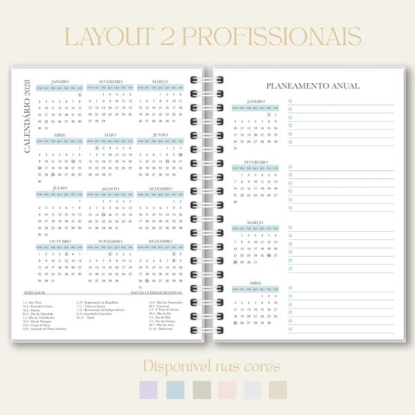 Calendário de 2028, layout para dois profissionais, em Portugal, Studio Rita Medeiros.
