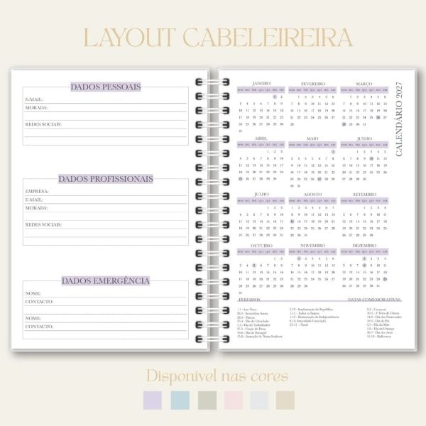 Caderno de organização, agenda, “Studio Rita Medeiros”. Máx 125 caracteres. Sem claims.
