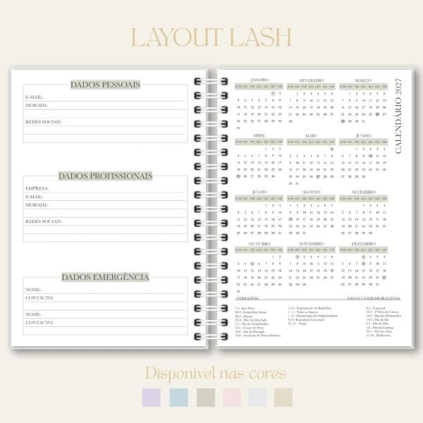 Página de calendário de agenda Lash, categoria papelaria, "Studio Rita Medeiros".