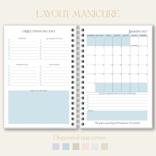 Layout de agenda de manicure, papelaria, Studio Rita Medeiros.
