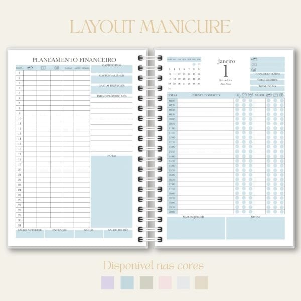 Layout de agenda de manicure, papelaria, 'Studio Rita Medeiros'. Máx 125 caracteres.