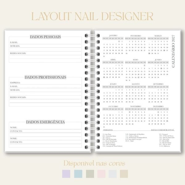 Layout de calendário de Nail Designer, papelaria, "Studio Rita Medeiros". Máx 125 caracteres.