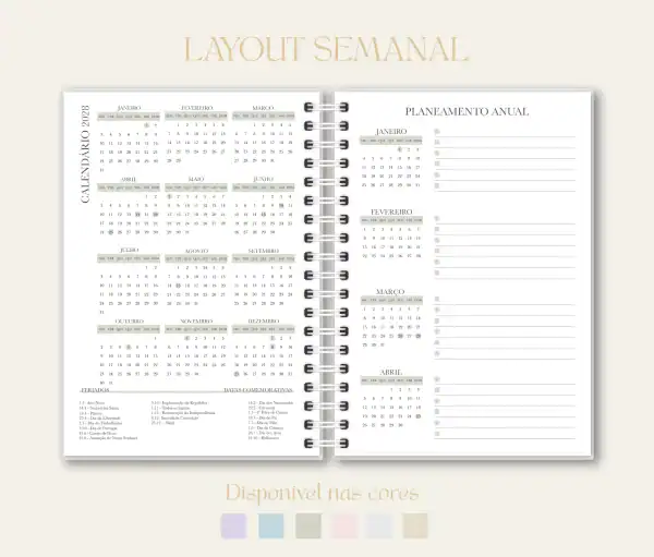 Layout semanal, agenda, papelaria, Studio Rita Medeiros.