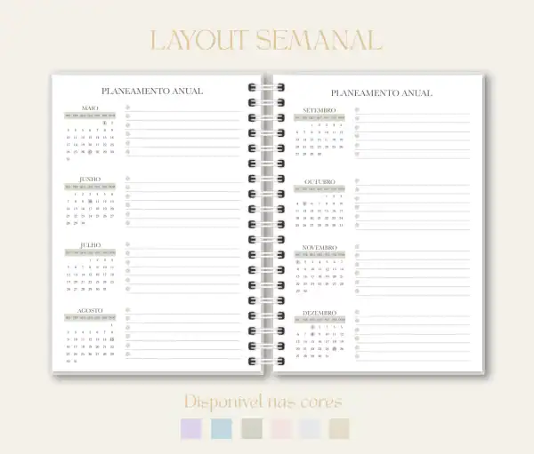 Agenda semanal, papelaria, Studio Rita Medeiros.