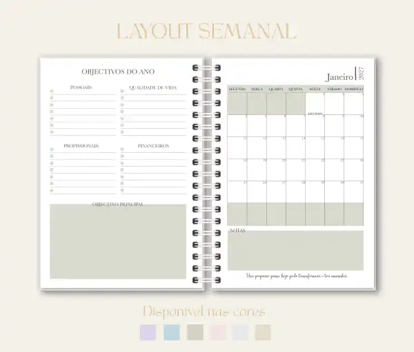 Layout semanal, agenda, papelaria, Studio Rita Medeiros.