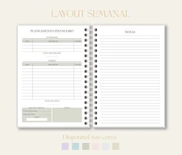Layout semanal, papelaria, Studio Rita Medeiros.
