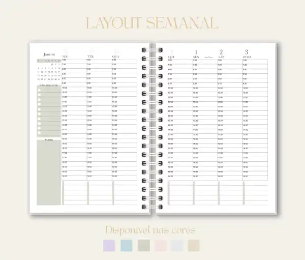 Layout semanal, agenda, papelaria, Studio Rita Medeiros.