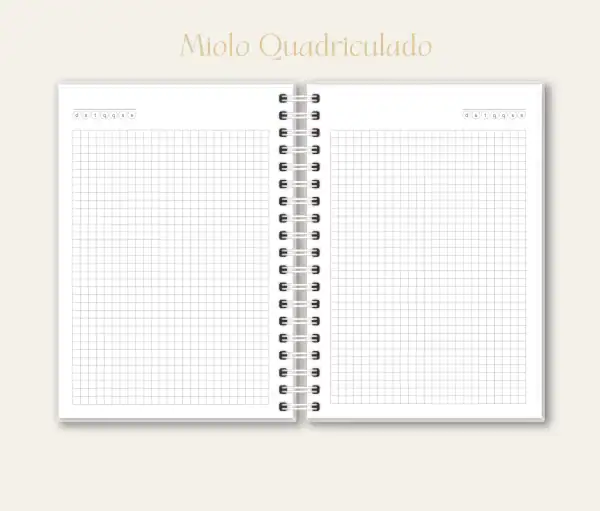 Caderno quadrícula, papelaria, Studio Rita Medeiros.