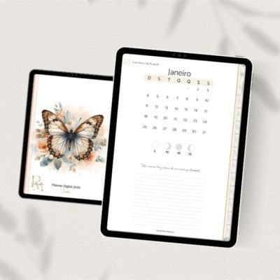 Planner digital de calendário e notas + papelaria personalizada + Studio Rita Medeiros.