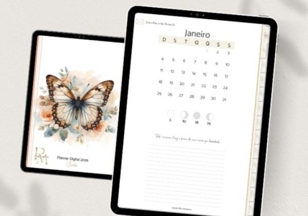 Planner digital de calendário e notas + papelaria personalizada + Studio Rita Medeiros.