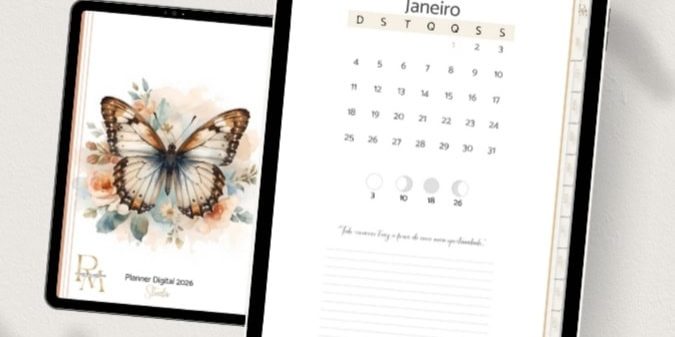 Planner digital de calendário e notas + papelaria personalizada + Studio Rita Medeiros.
