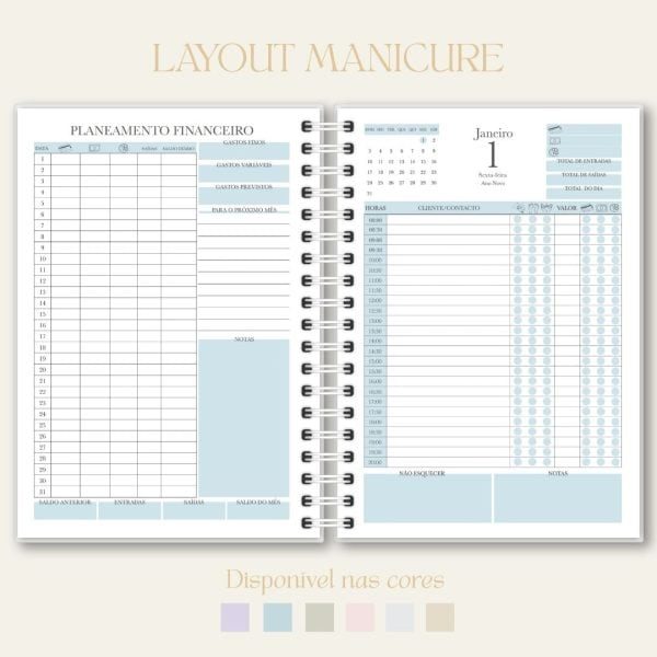 Layout de agenda de manicure, papelaria, 'Studio Rita Medeiros'. Máx 125 caracteres.