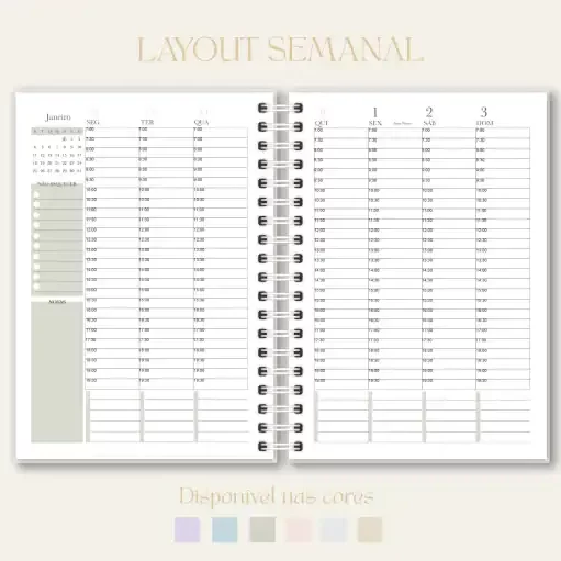 Layout semanal, agenda, papelaria, Studio Rita Medeiros.