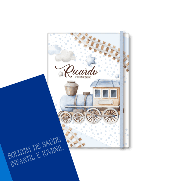 capa do boletim de saúde personalizada - tema comboio - Studio Rita Medeiros