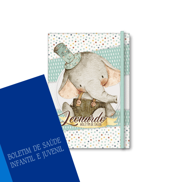 capa do boletim de saúde personalizada - tema Elefante Vintage - Studio Rita Medeiros