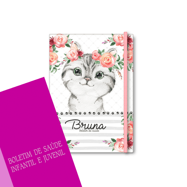 capa do boletim de saúde personalizada - tema gato menina - Studio Rita Medeiros