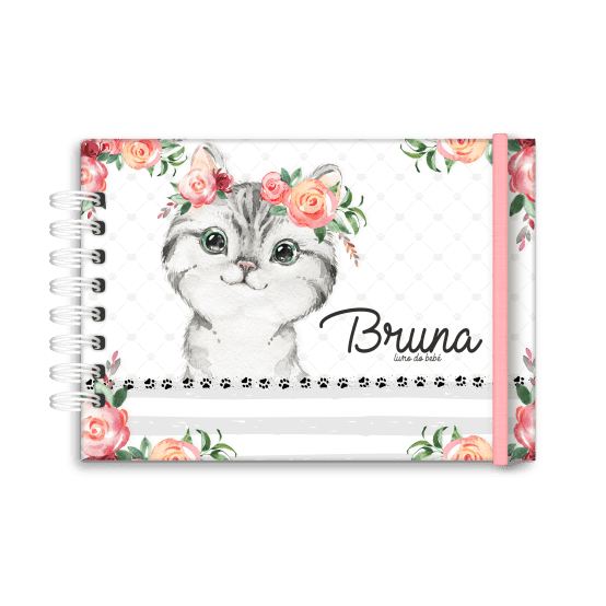 Livro do bebé, personalizado - Tema Gato Menina - Studio Rita Medeiros.
