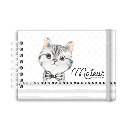 livro de mesversário personalizado tema gato menino - Studio Rita Medeiros