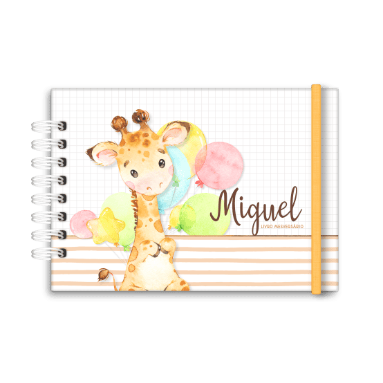 livro de mesversário personalizado tema girafa- Studio Rita Medeiros