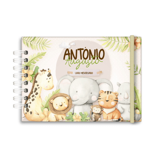 livro de mesversário personalizado tema safari menino - Studio Rita Medeiros