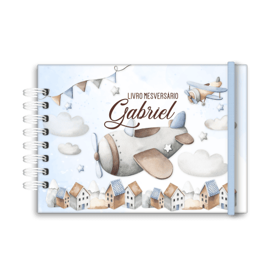 livro de mesversário personalizado tema avião - Studio Rita Medeiros