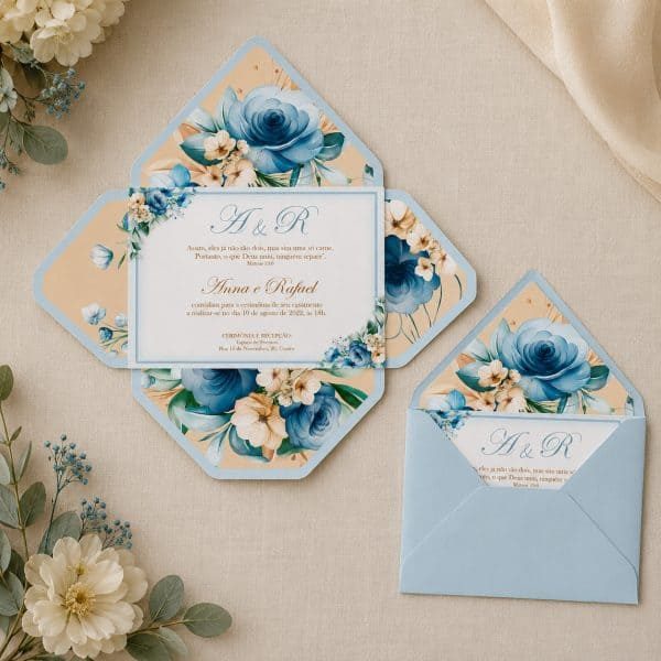convite de casamento elegante e floral