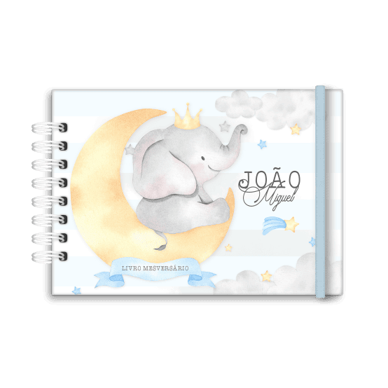 livro de mesversário personalizado tema elefante menino- Studio Rita Medeiros